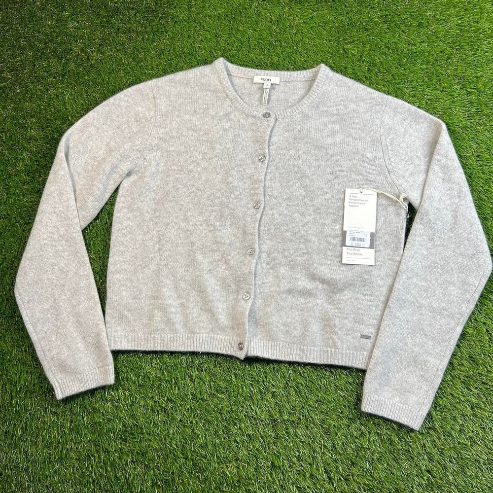 Vuori Émilie Cashmere Cardi NWT Women's Medium Pale Grey Heather Cardigan Luxury